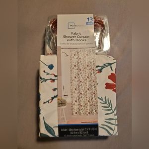 NEW. Shower curtainw/hooks